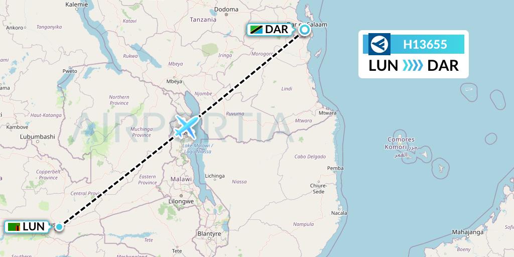 H13655 Hahn Air Systems Flight Map: Lusaka to Dar-es-Salaam