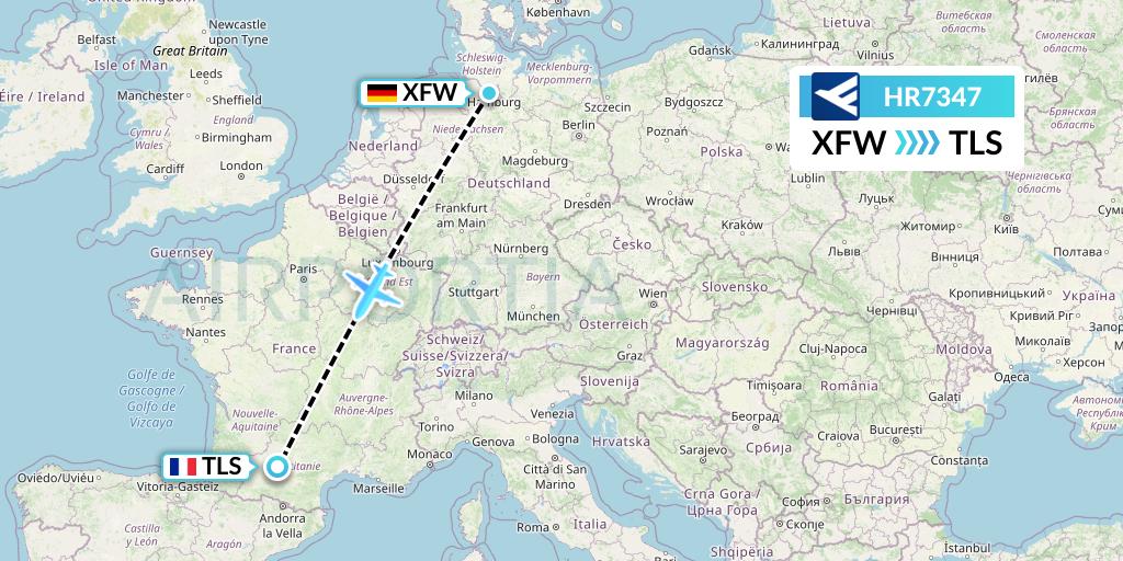 HR7347 Hahn Air Flight Map: Hamburg to Toulouse