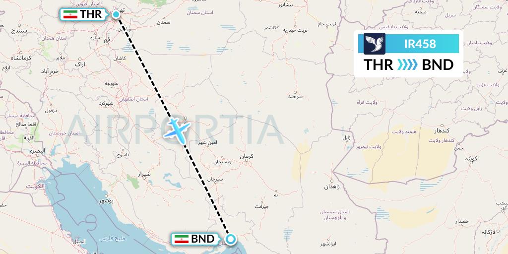 IR458 Iran Air Flight Map: Tehran to Bandar Abbas