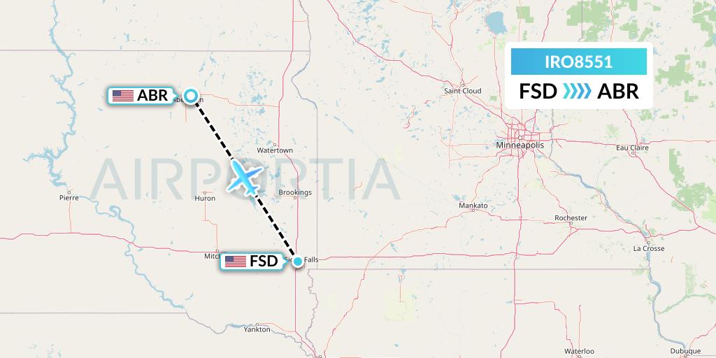IRO8551 CSA Air Flight Map: Sioux Falls to Aberdeen