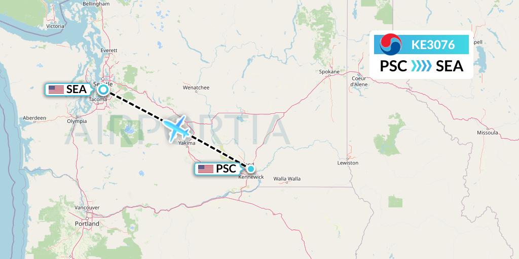KE3076 Korean Air Flight Map: Pasco to Seattle