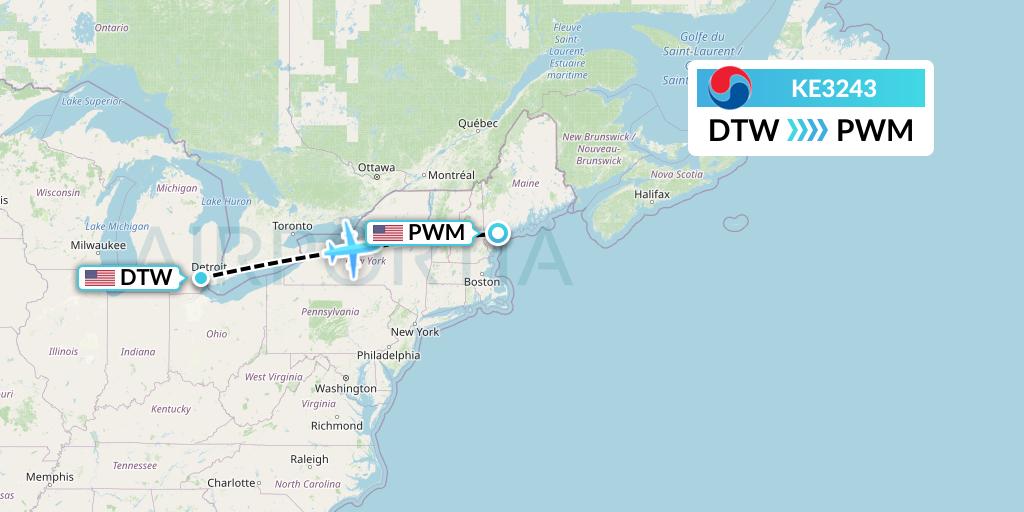 KE3243 Korean Air Flight Map: Detroit to Portland