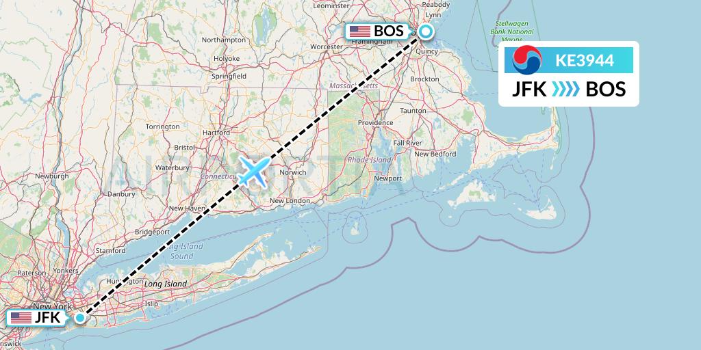 KE3944 Korean Air Flight Map: New York to Boston