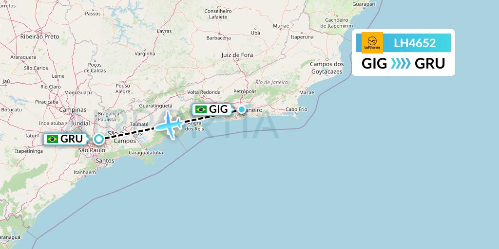 LH4652 Lufthansa Flight Map: Rio de Janeiro to Sao Paulo