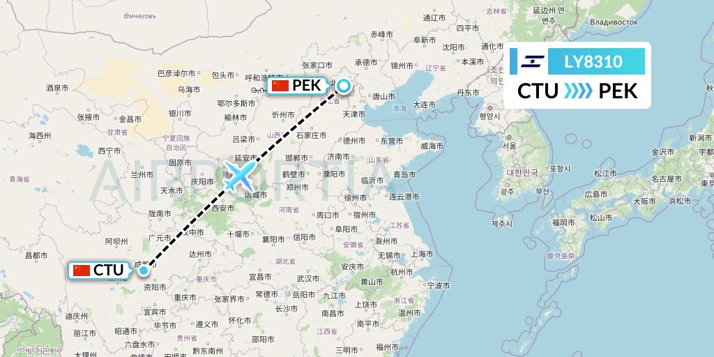 LY8310 El Al Flight Map: Chengdu to Beijing
