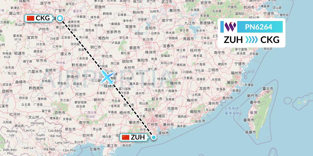 PN6264 China West Air Flight Map: Zhuhai to Chongqing