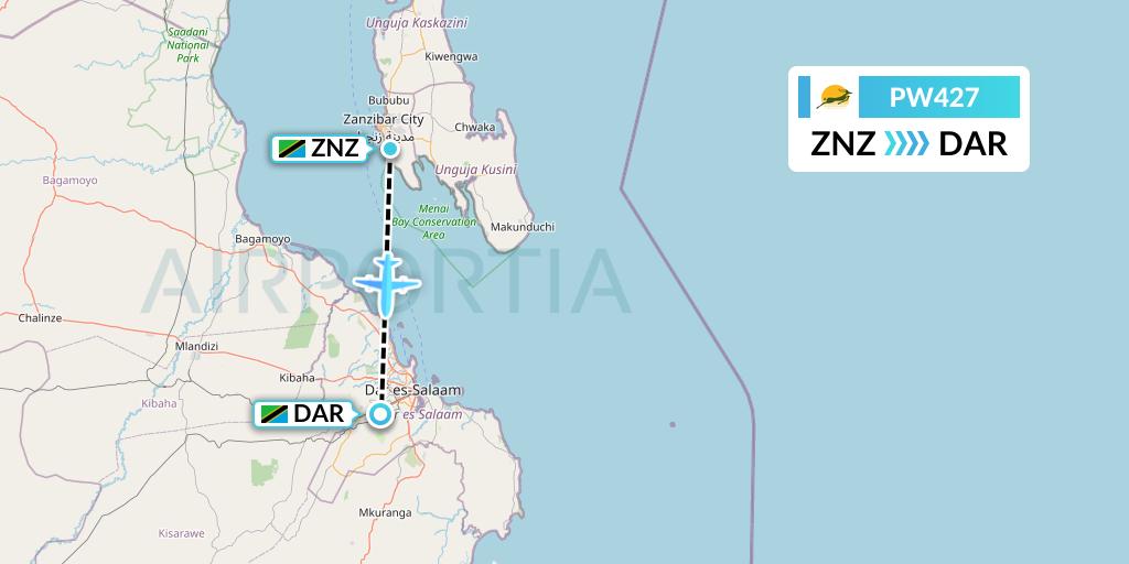 PW427 Precision Air Flight Map: Zanzibar to Dar-es-Salaam