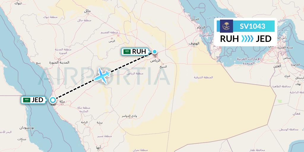 SV1043 Saudi Arabian Airlines Flight Map: Riyadh to Jeddah