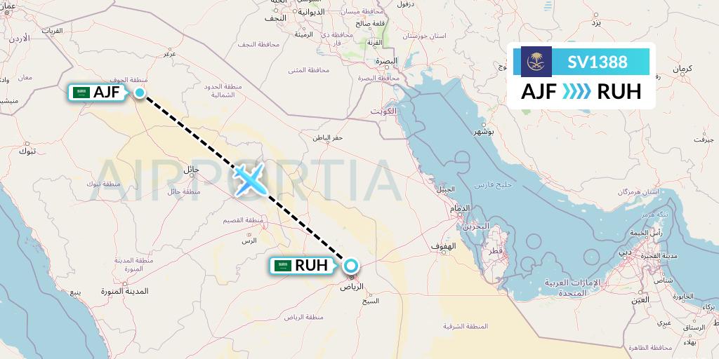 SV1388 Saudi Arabian Airlines Flight Map: Sakaka to Riyadh