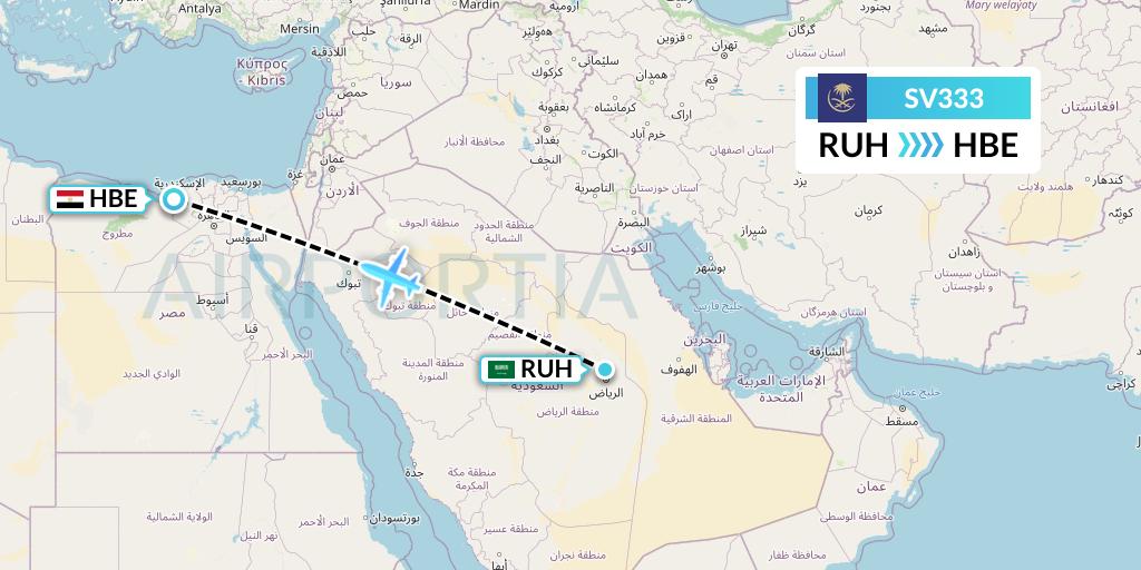 SV333 Saudi Arabian Airlines Flight Map: Riyadh to Alexandria