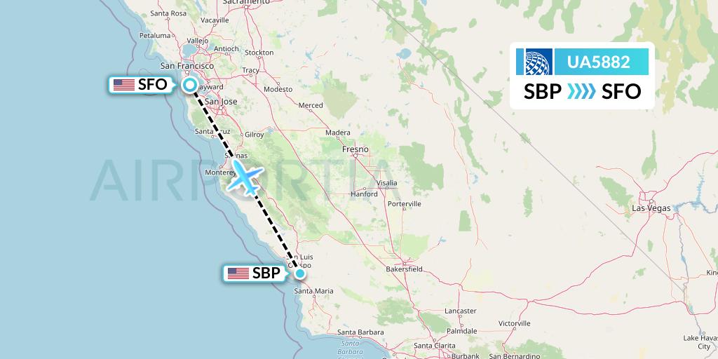 UA5882 United Airlines Flight Map: San Luis Obispo to San Francisco