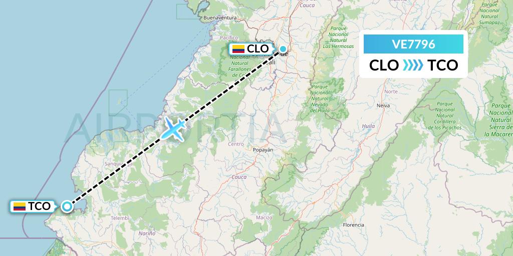 VE7796 Easyfly Flight Map: Cali to Tumaco