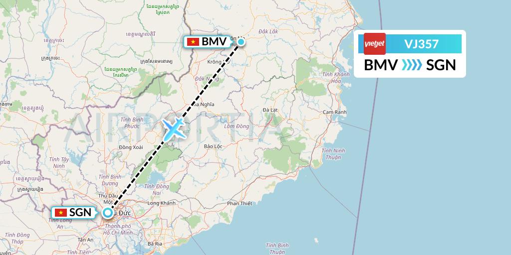 VJ357 VietJet Air Flight Map: Buon Ma Thuot to Ho Chi Minh City