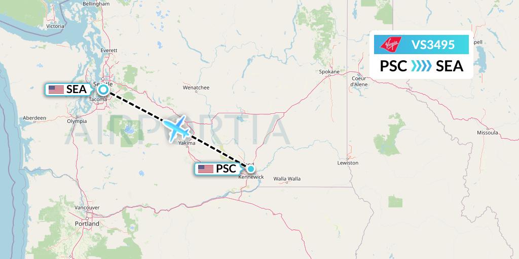 VS3495 Virgin Atlantic Airways Flight Map: Pasco to Seattle
