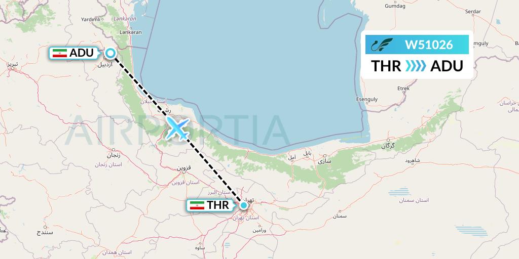 W51026 Mahan Air Flight Map: Tehran to Ardabil