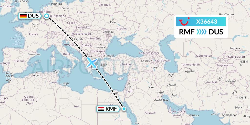X36643 TUI fly Germany Flight Map: Marsa Alam to Dusseldorf