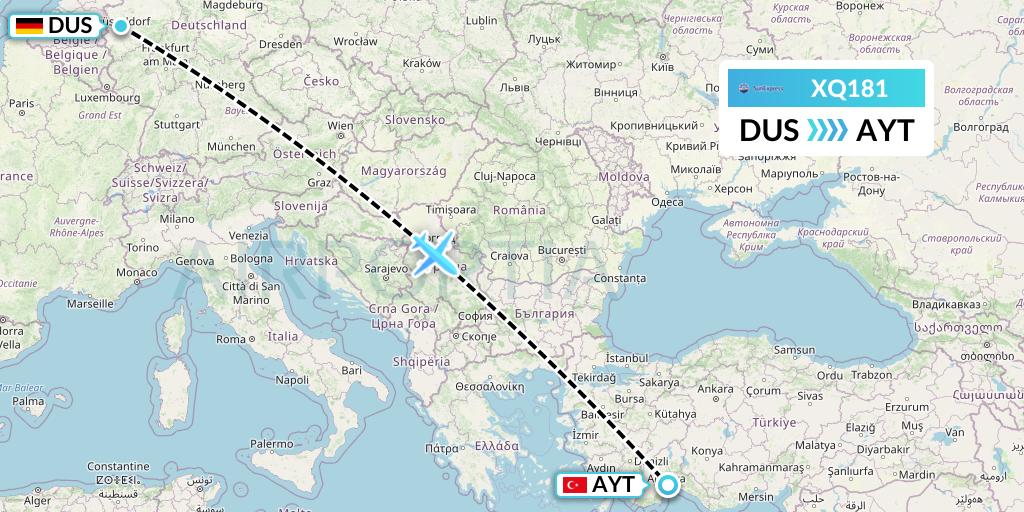 XQ181 SunExpress Flight Map: Dusseldorf to Antalya