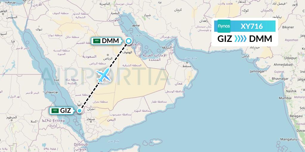 XY716 Flynas Flight Map: Jizan to Dammam