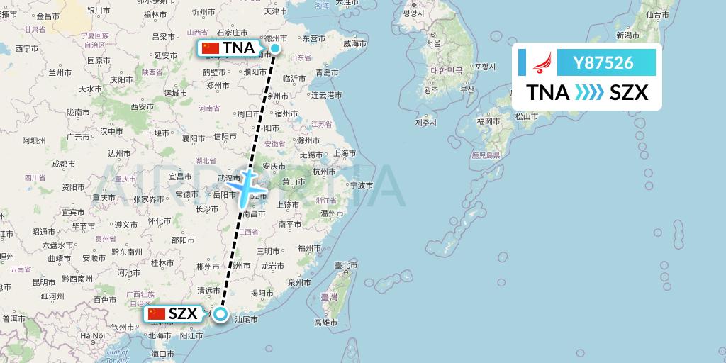 Y87526 Yangtze River Express Flight Map: Jinan to Shenzhen