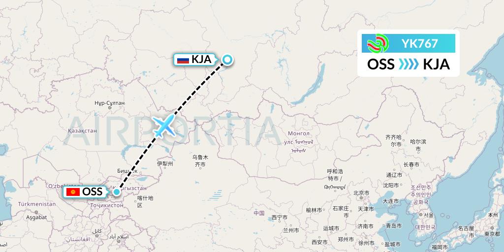 YK767 Avia Traffic Flight Map: Osh to Krasnoyarsk