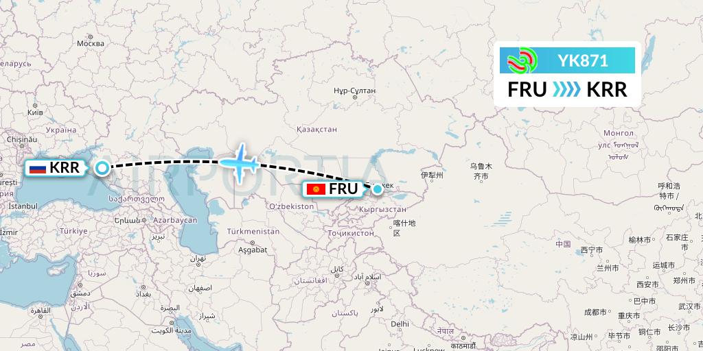 YK871 Avia Traffic Flight Map: Bishkek to Krasnodar