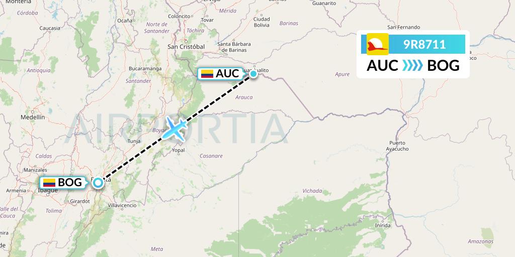 9R8711 Satena Flight Map: Arauca to Bogota