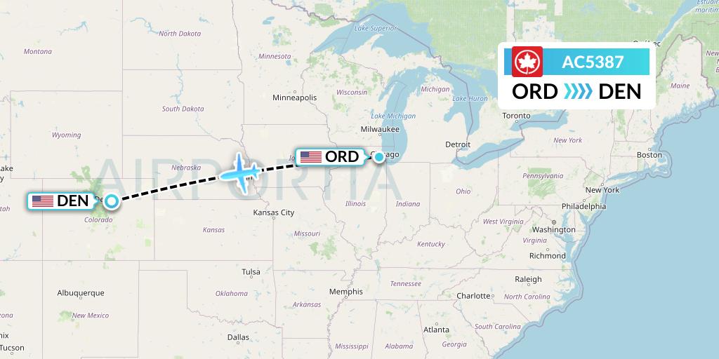 AC5387 Air Canada Flight Map: Chicago to Denver