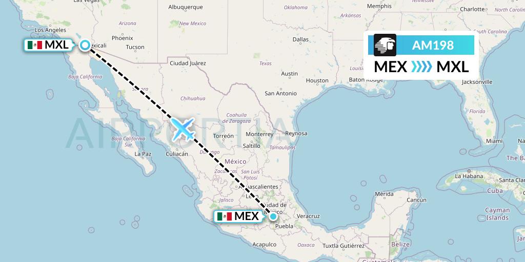 AM198 Aeromexico Flight Map: Mexico City to Mexicali