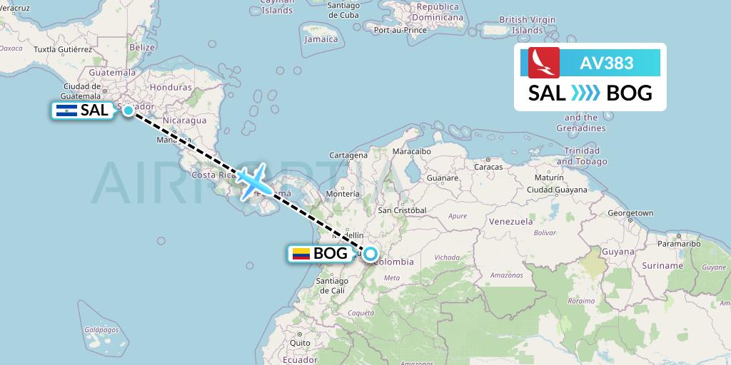 AV383 Avianca Flight Map: San Salvador to Bogota