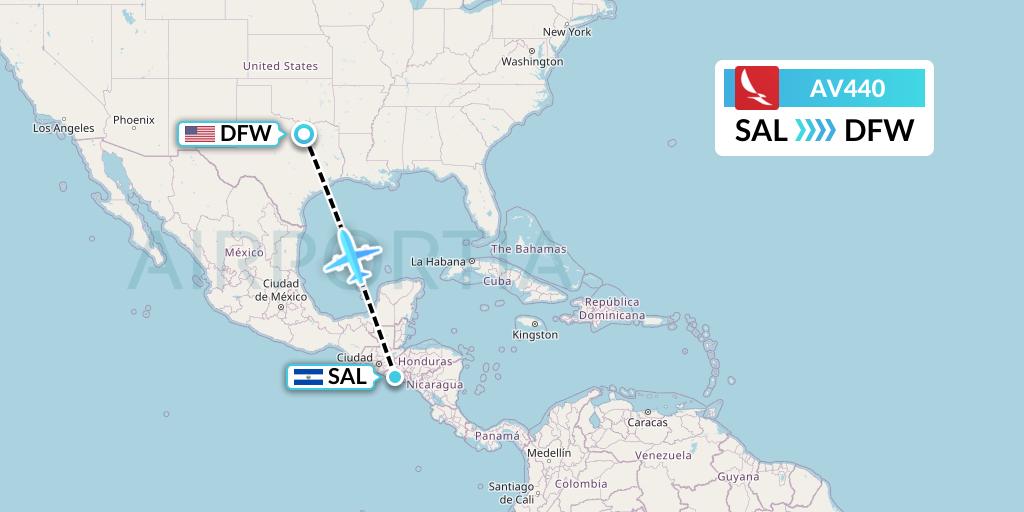 AV440 Avianca Flight Map: San Salvador to Dallas