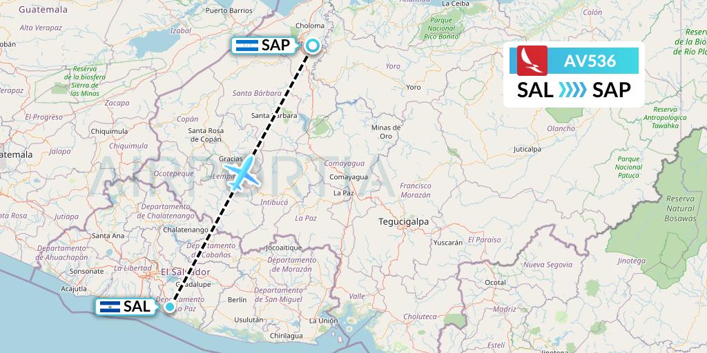 AV536 Avianca Flight Map: San Salvador to San Pedro Sula