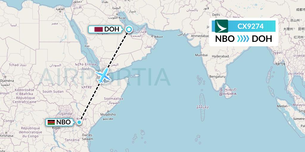 CX9274 Cathay Pacific Flight Map: Nairobi to Doha