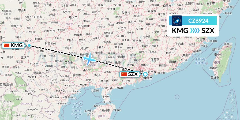CZ6924 China Southern Airlines Flight Map: Kunming to Shenzhen