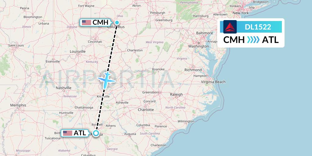 DL1522 Delta Air Lines Flight Map: Columbus to Atlanta
