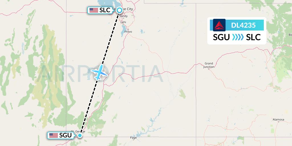 DL4235 Delta Air Lines Flight Map: St. George to Salt Lake City