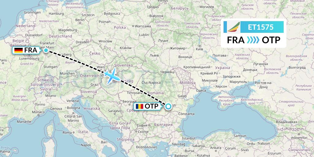 ET1575 Ethiopian Airlines Flight Map: Frankfurt to Bucharest