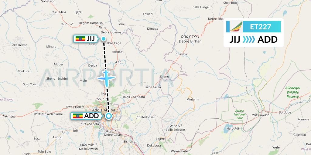ET227 Ethiopian Airlines Flight Map: Jijiga to Addis Ababa