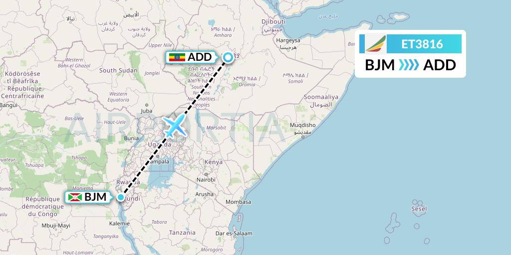 ET3816 Ethiopian Airlines Flight Map: Bujumbura to Addis Ababa