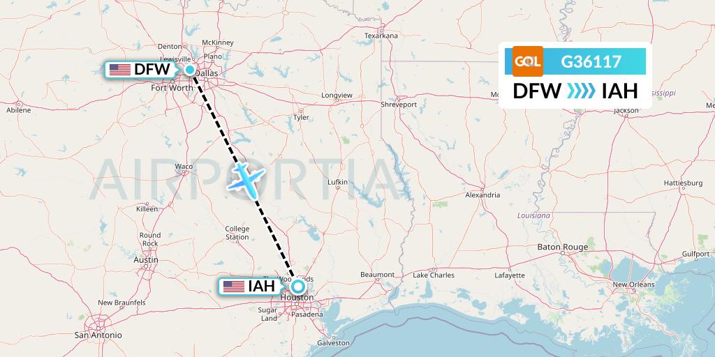 G36117 GOL Transportes Aeros Flight Map: Dallas to Houston