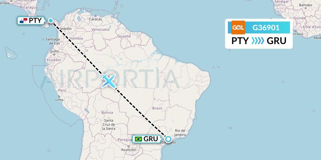 G36901 GOL Transportes Aeros Flight Map: Panama City to Sao Paulo