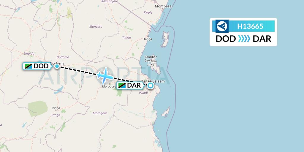 H13665 Hahn Air Systems Flight Map: Dodoma to Dar-es-Salaam