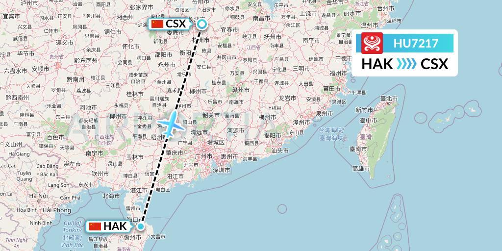 HU7217 Hainan Airlines Flight Map: Haikou to Changsha