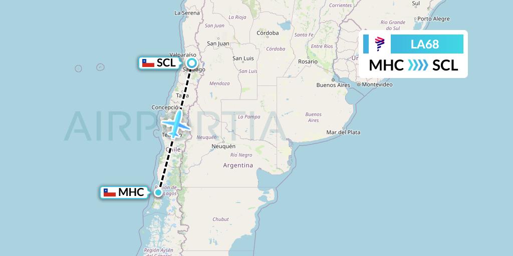 LA68 LAN Airlines Flight Map: Castro to Santiago