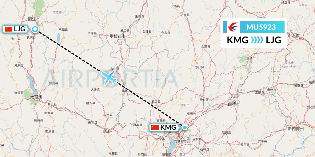 MU5923 China Eastern Airlines Flight Map: Kunming to Lijiang