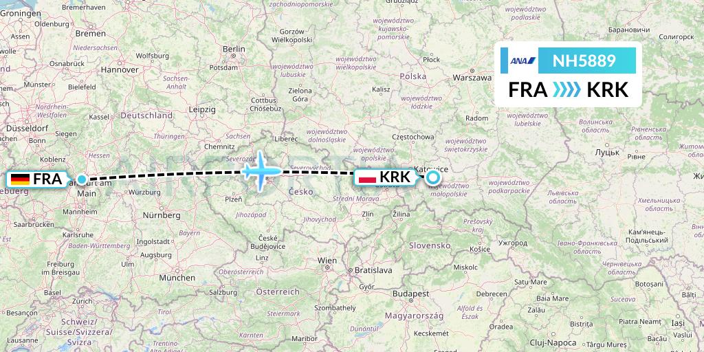 NH5889 All Nippon Airways Flight Map: Frankfurt to Krakow