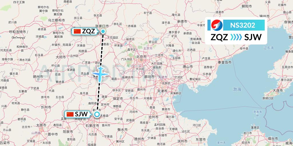 NS3202 Hebei Airlines Flight Map: Zhangjiakou to Shijiazhuang