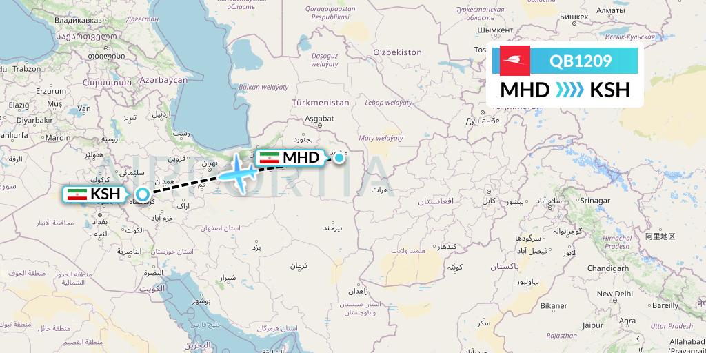 QB1209 Qeshm Airlines Flight Map: Mashhad to Kermanshah