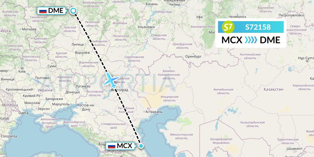 S72158 S7 Airlines Flight Map: Makhachkala to Moscow