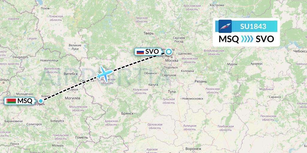SU1843 Aeroflot Flight Map: Minsk to Moscow