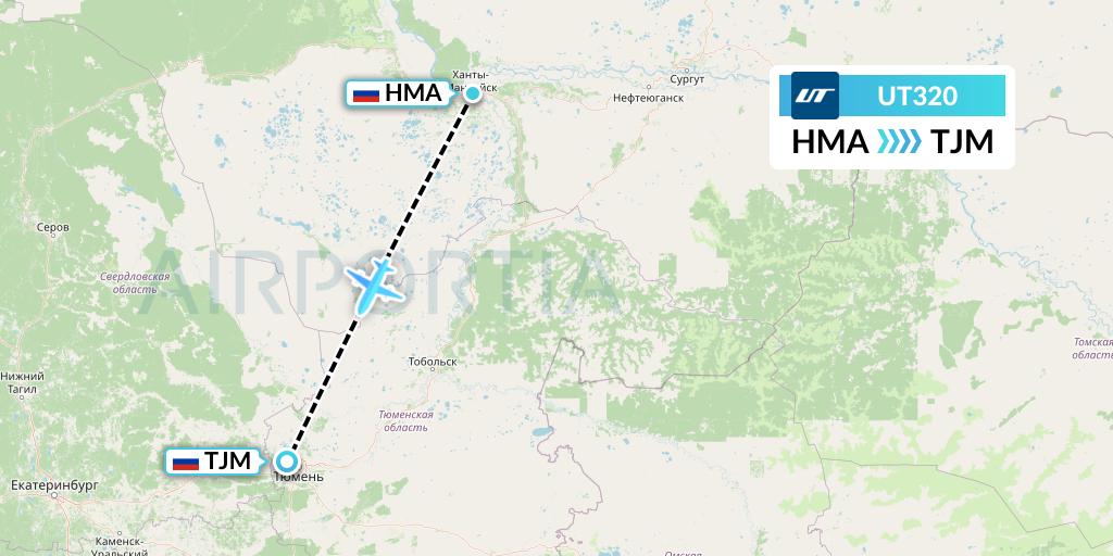 UT320 UTair Flight Map: Khanty-Mansiysk to Tyumen
